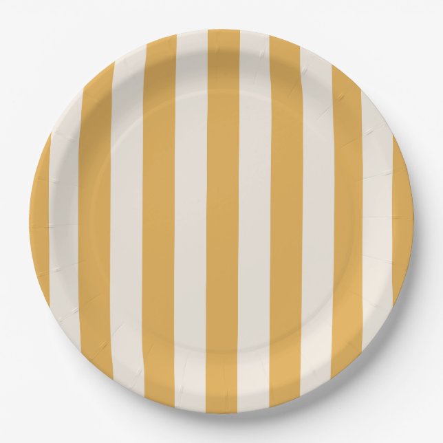 Vertical Stripes Mustard Yellow And White Striped Paper Plates (Front)