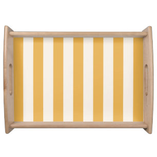 Vertical Stripes Mustard Yellow And White Striped Serving Tray