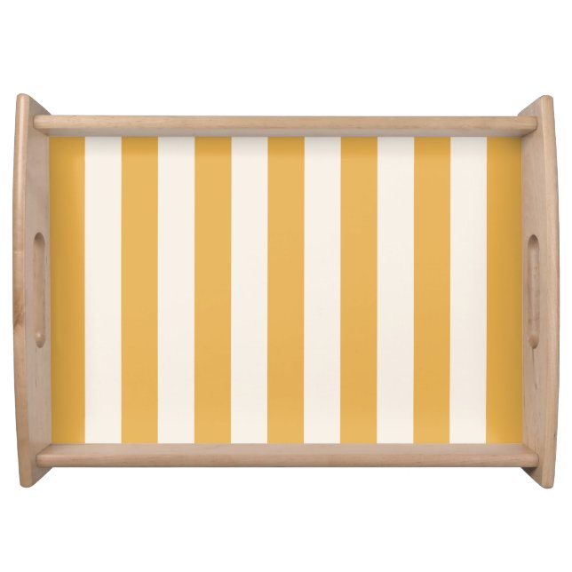 Vertical Stripes Mustard Yellow And White Striped Serving Tray (Front)