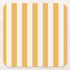 Vertical Stripes Mustard Yellow And White Striped Square Paper Coaster