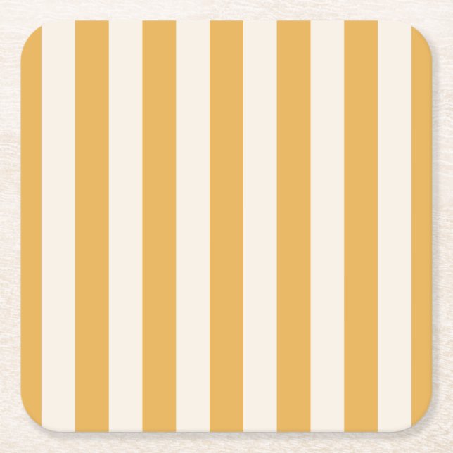 Vertical Stripes Mustard Yellow And White Striped Square Paper Coaster (Front)
