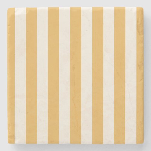 Vertical Stripes Mustard Yellow And White Striped Stone Coaster