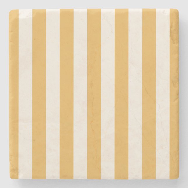Vertical Stripes Mustard Yellow And White Striped Stone Coaster (Front)