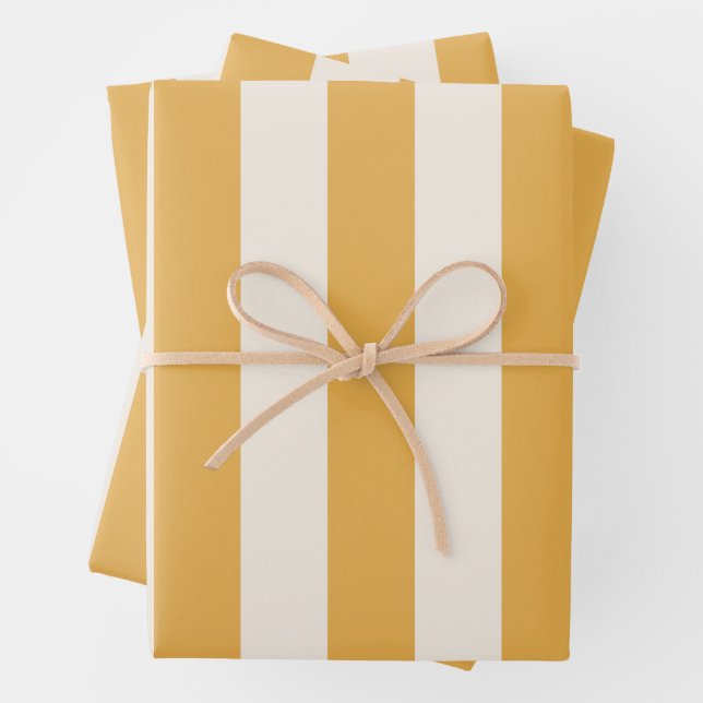 Vertical Stripes Mustard Yellow And White Striped Wrapping Paper Sheets (In situ)