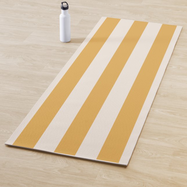 Vertical Stripes Mustard Yellow And White Striped Yoga Mat (In Situ)