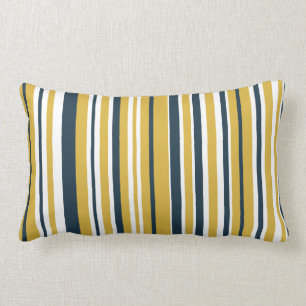 Vertical Stripes Mustard Yellow, Navy Blue, White Lumbar Pillow