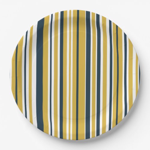 Vertical Stripes Mustard Yellow Navy Blue White Paper Plates