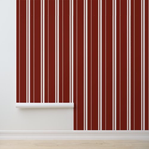 Vertical Stripes Rust and White Wallpaper