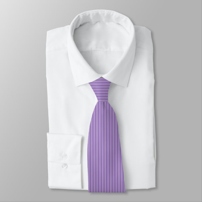 Vertical Stripes: White and Purple Design Neck Tie (Tied)