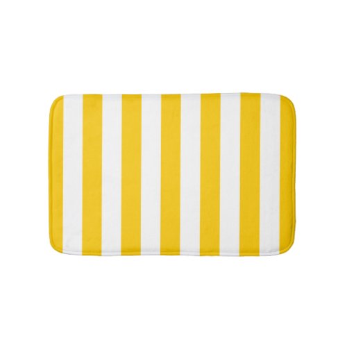 Vertical Stripes Yellow And White Striped Bath Mat