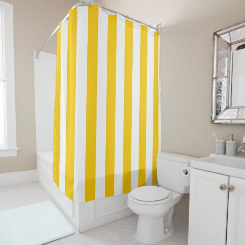 Vertical Stripes Yellow And White Striped Shower Curtain