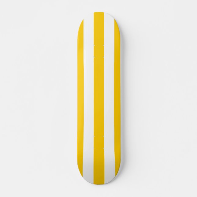Vertical Stripes Yellow And White Striped Skateboard (Front)