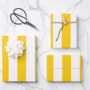 Large Golden Yellow and White Stripes Wrapping Paper