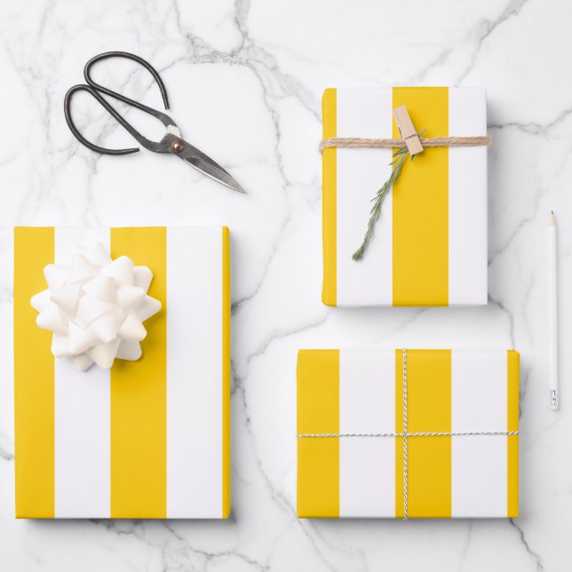 Vertical Stripes Yellow And White Striped Wrapping Paper Sheets (Front)