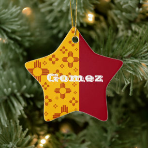 Vertical Stripes Zia Sun Red Yellow New Mexico Ceramic Ornament
