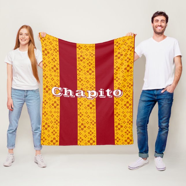 Vertical Stripes Zia Sun Red Yellow New Mexico  Fleece Blanket (In Situ)