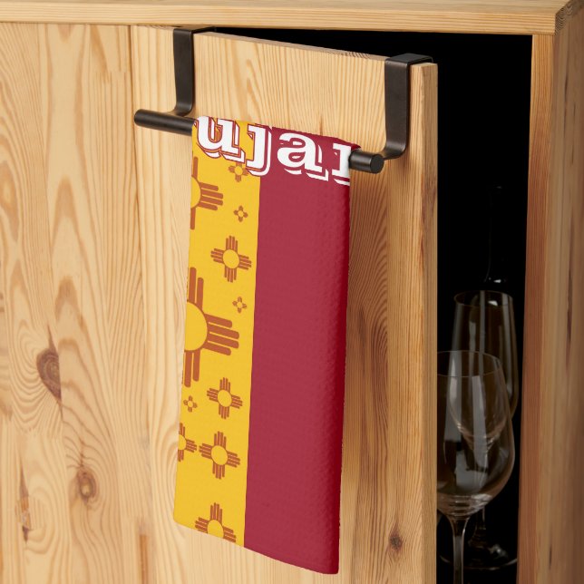 Vertical Stripes Zia Sun Red Yellow New Mexico  Kitchen Towel (Thirds Fold)