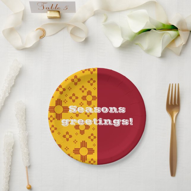 Vertical Stripes Zia Sun Red Yellow New Mexico  Paper Plates (Wedding)