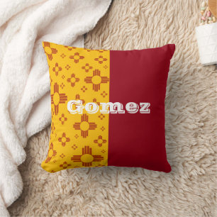 Vertical Stripes Zia Sun Red Yellow New Mexico  Throw Pillow