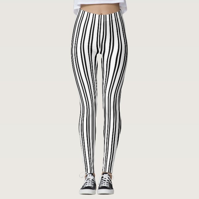 Vertical StripesBlack and White Striped Pattern Leggings (Front)