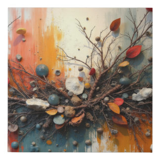 Vertical structure of colored leaves and splatter faux canvas print