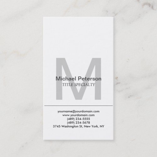 Vertical Stylish Grey Monogram Business Card