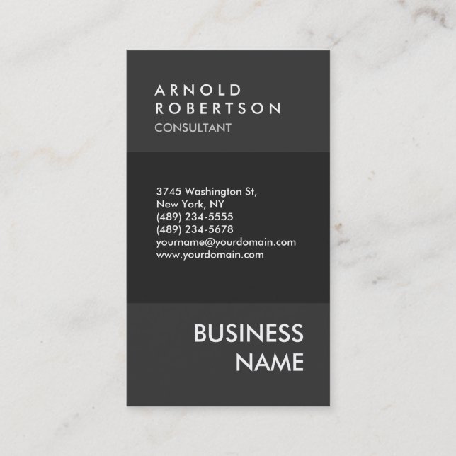 Vertical Stylish Grey Professional Business Card (Front)