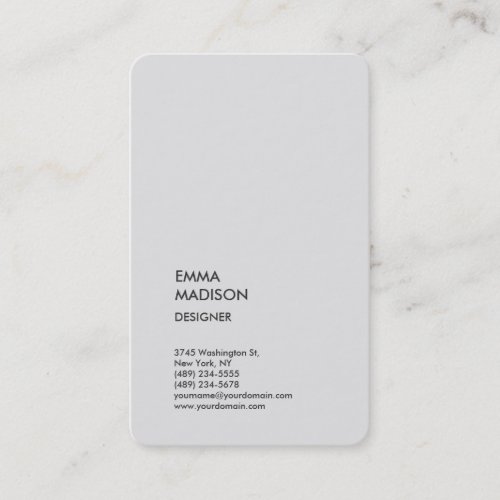 Vertical Stylish Professional Minimalist Grey Business Card