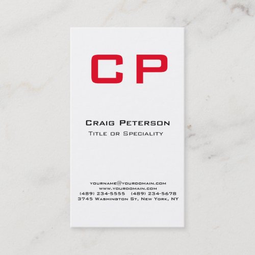 Vertical Stylish Red White Monogram Business Card