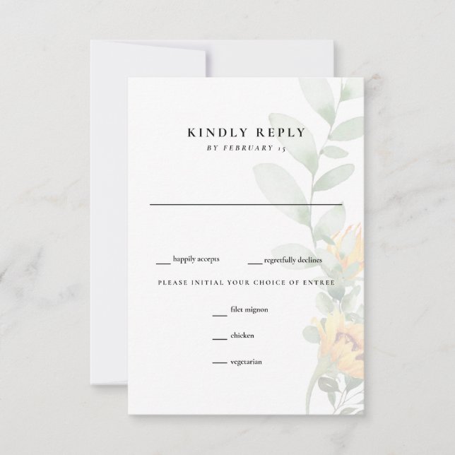 Vertical Sunflower Wedding RSVP Card (Front)