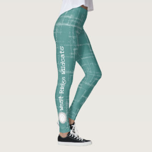 vertical text team name women's teal leggings