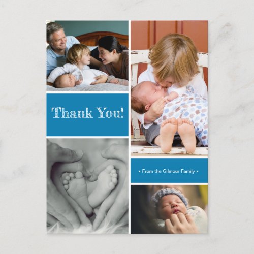 Vertical Thank you  second baby birth announcement Postcard