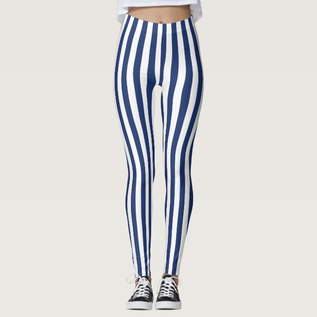 Vertical Thin Navy Stripes Leggings (Front)