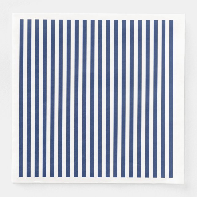 Vertical Thin Navy Stripes Paper Dinner Napkins (Front)