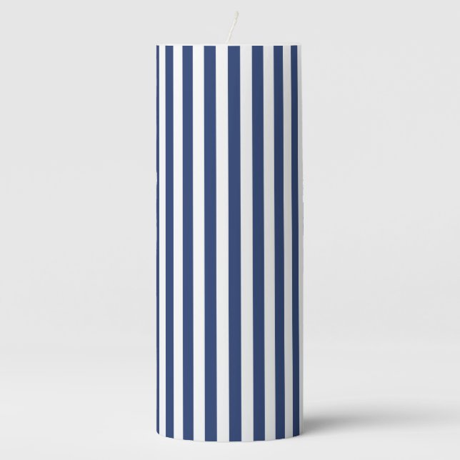 Vertical Thin Navy Stripes Pillar Candle (Front)