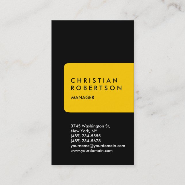 Vertical trend standard yellow black business card (Front)