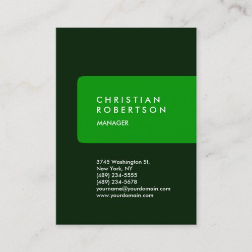 Vertical trendy chubby green business card