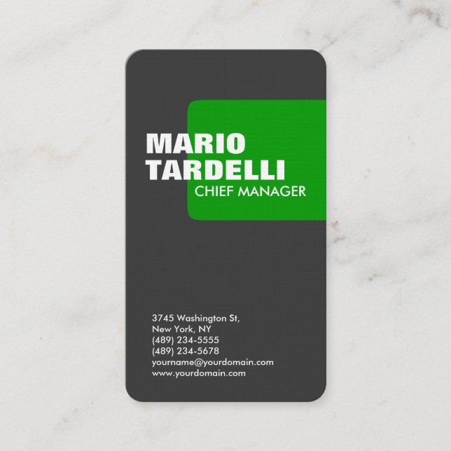 Vertical trendy linen custom made gray green plain business card (Front)