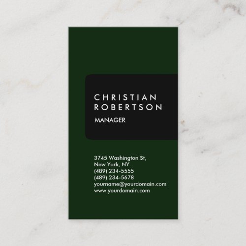 Vertical trendy standard black green business card