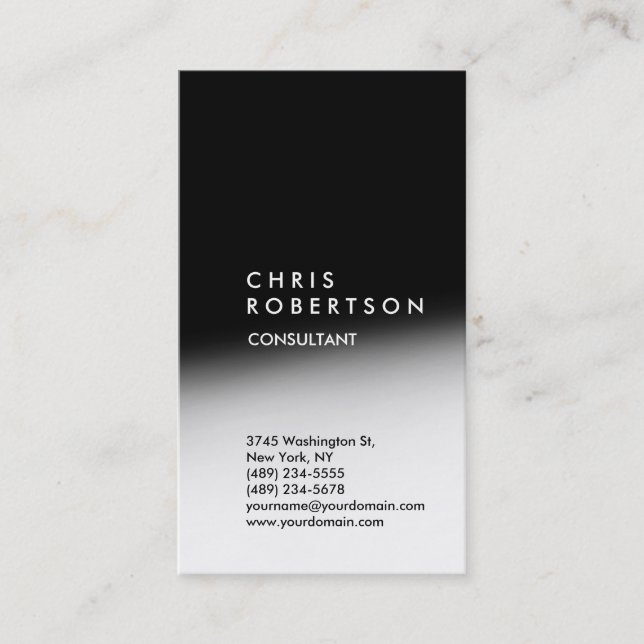 Vertical Trendy White Gray Black Business Card (Front)