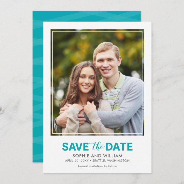 Vertical Turquoise Teal Save the Date Photo (Front/Back)