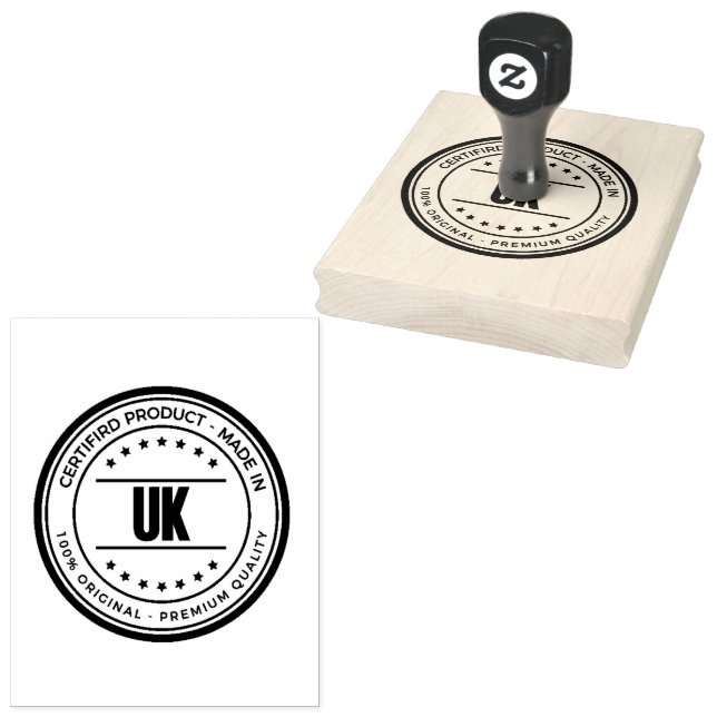 Vertical UK Name Wooden Handle Vermillion Red Ink  Rubber Stamp (Stamped)