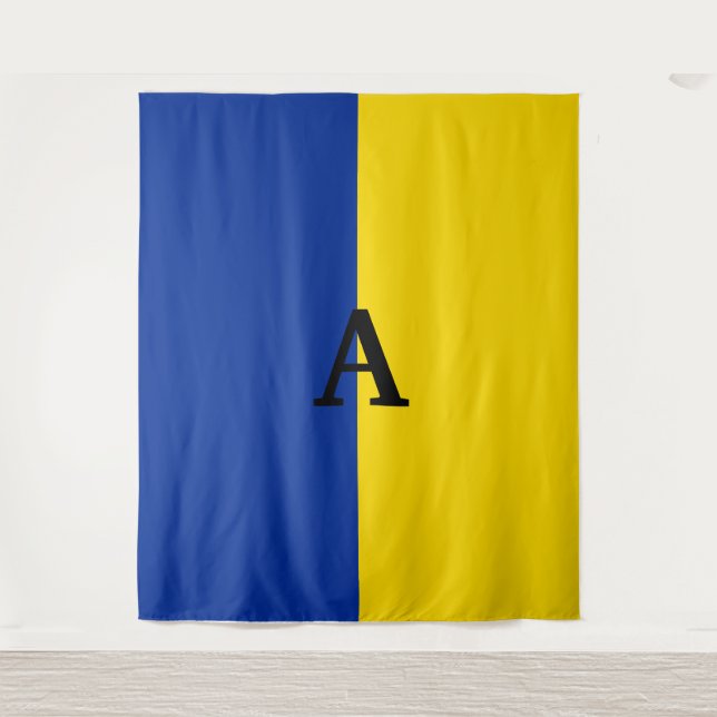 Vertical Ukraine Flag blue and yellow monogram Tapestry (Front)