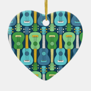 Vertical Ukulele Pattern  Ceramic Ornament