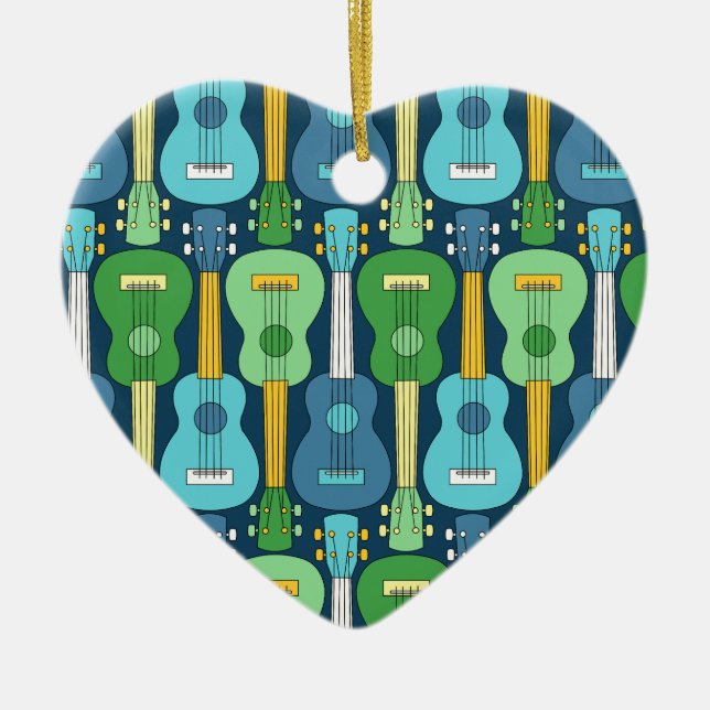 Vertical Ukulele Pattern  Ceramic Ornament (Front)