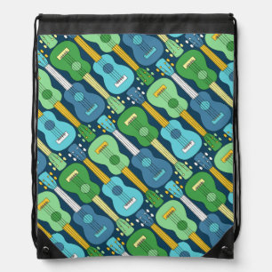 Vertical Ukulele Pattern Drawstring Bag