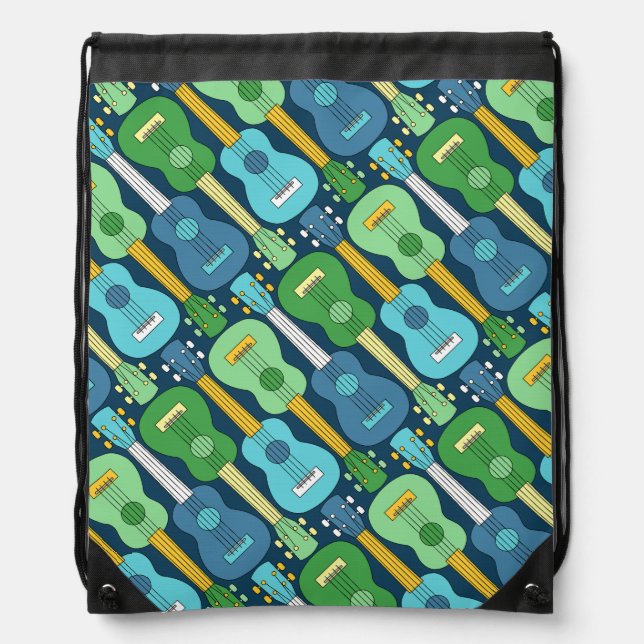 Vertical Ukulele Pattern Drawstring Bag (Front)