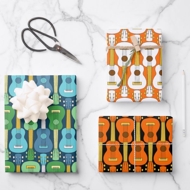 Vertical Ukulele Pattern  Wrapping Paper Sheets (Front)
