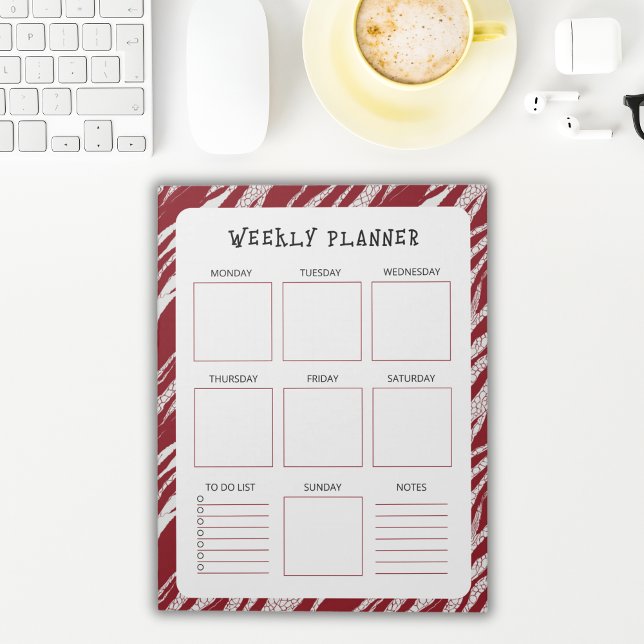 Vertical Undated Weekly Planner with Red Border Notepad (Creator Uploaded)