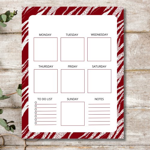 Vertical Undated Weekly Planner with Red Border Notepad